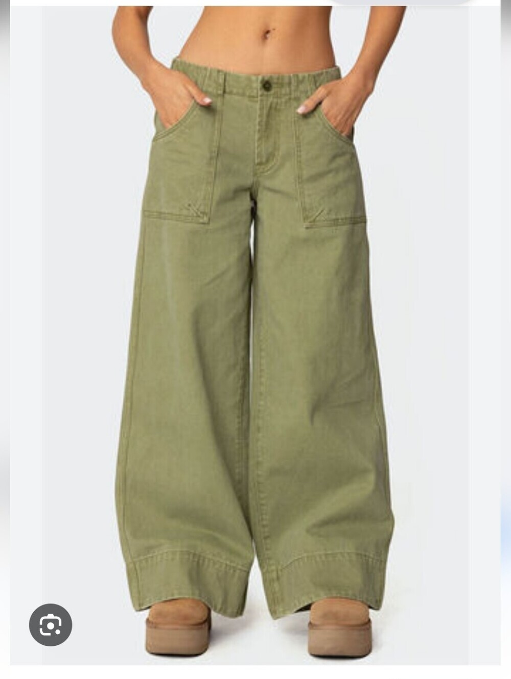 Edikted Vivienne Twill Baggy Pants Wide-leg High-waisted Olive Green Street Wear